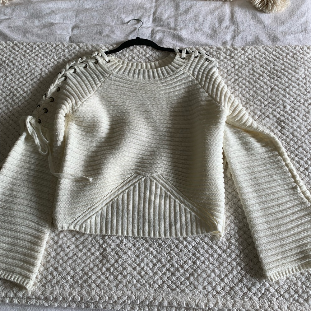 Lulus side tie sleeve cream sweater